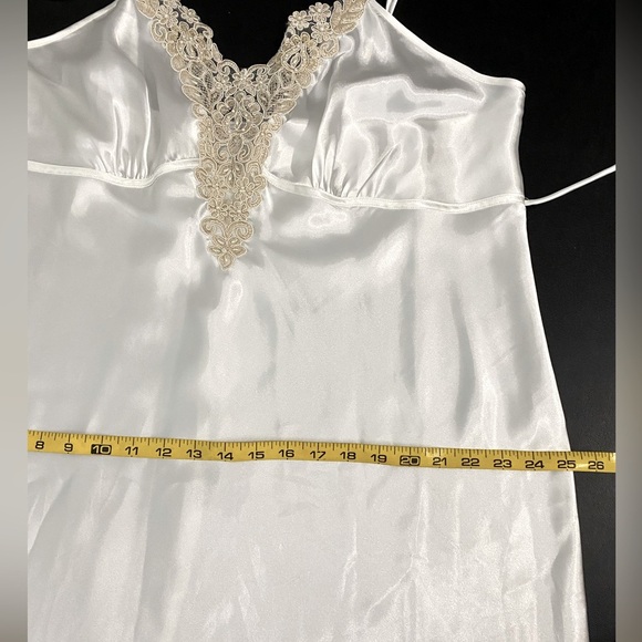 Vintage Linea Donatella Satin Bead Lace Maxi Slip Babydoll Dress White Dollcore - Picture 12 of 13